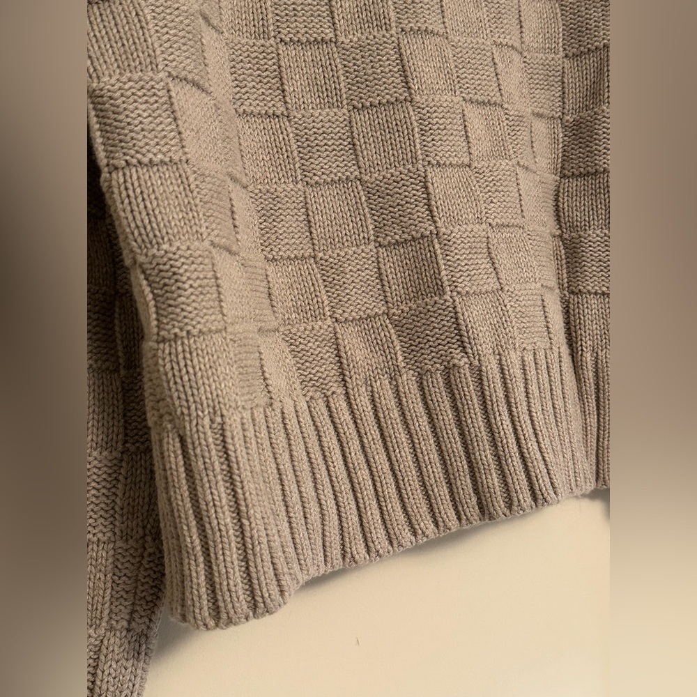 STAUD Checkerboard Knit Cardigan Sweater Size Small Cropped Taupe Wool Blend - Picture 4 of 6